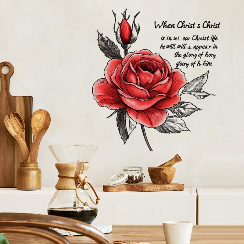 Kreskówkowy Różowy Zdejmowany Naklejka Ścienna do Salonu Sypialni Dekoracja Domu Zabawny Kwiatowy Peel and Stick Wall Art