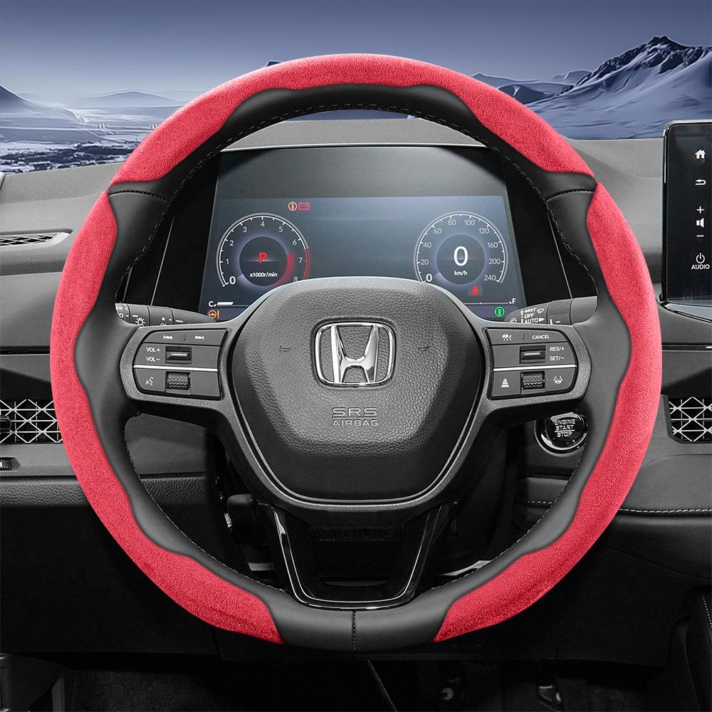 Suitable for Honda Sports Suede Steering Wheel Cover with Split Snap-On Design for Cr-V Civic Hr-V Zr-V Vezel City Amaze Fit Jazz Accord