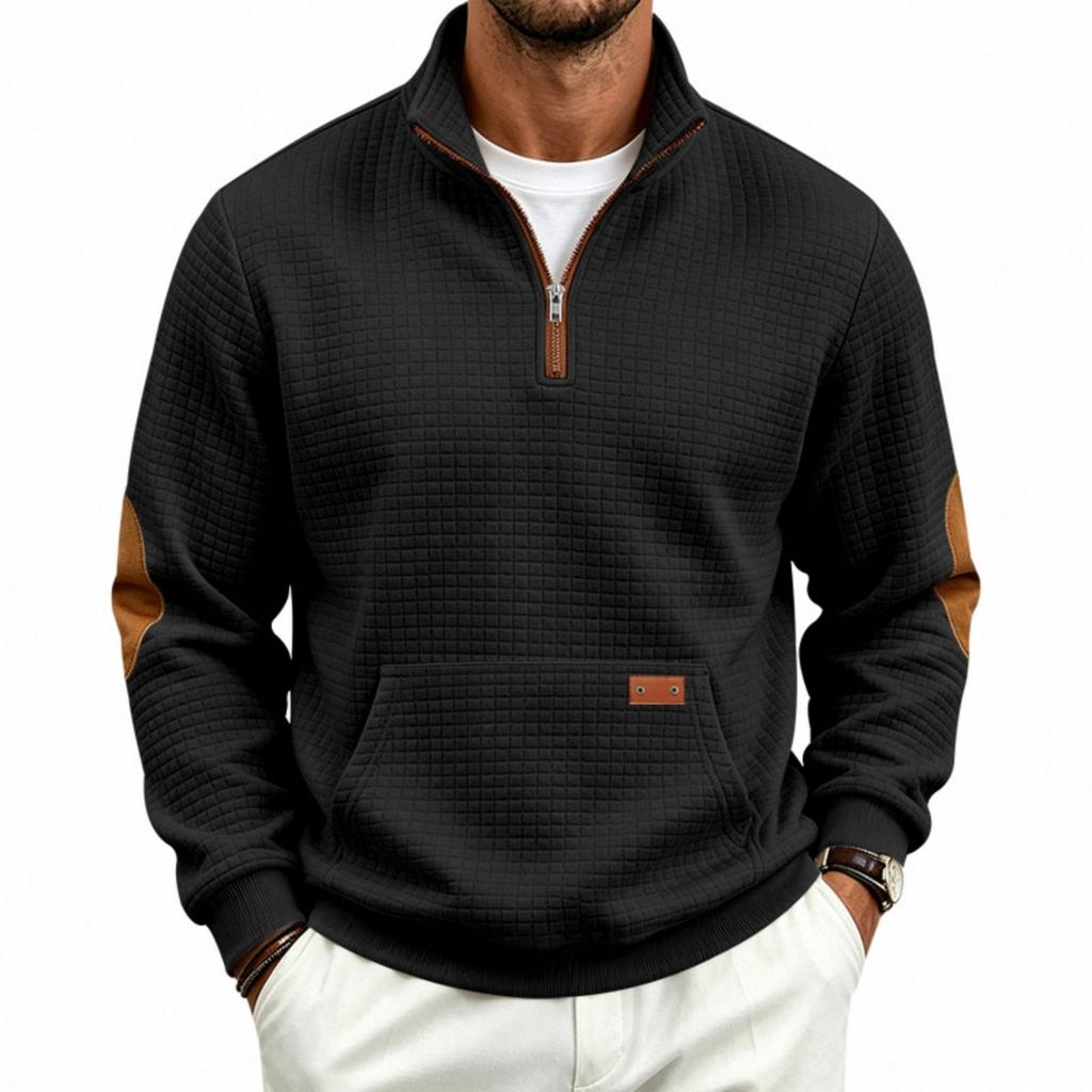 Men's Pullover Sweatshirt with Stand Collar Check Pattern Loose Fit for Outdoor Casual Wear