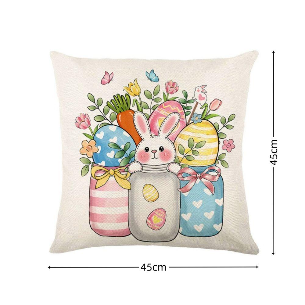 Easter Celebration Pillowcase Cartoon Bunny Egg Polyester Cushion Covers with Zipper Floral Pattern Sofa Pillow Cover