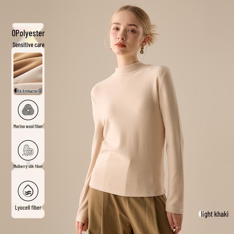 Women's Lyocell Silk Wool Blend Half-Neck Warm Top - Autumn/Winter Style