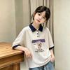 Girls' Cotton Color Block Short Sleeve Polo Shirt, Summer 2026 New Style, Medium/Large Kids' Loose Lapel T-shirt, Trendy.