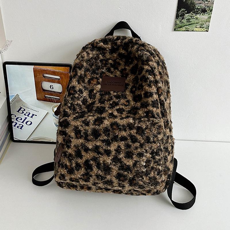 Schultaschenrucksack für Damen 1011 neuer Herbst und Winter Japanisch ins Retro Leopardenmuster Nischen-Schultasche für Damen Studenten Reiserucksack
