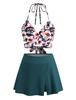 2025 European & American Sexy Backless Split Swimsuit Bikini with Solid Color Skirt Style for Women