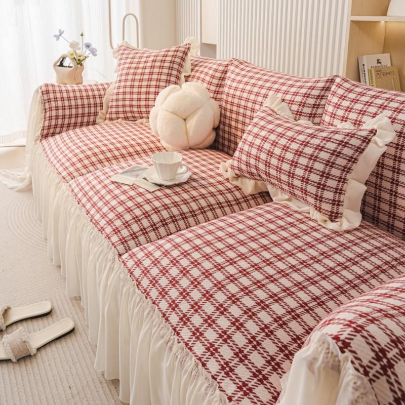 Fall Imitation Linen Couch Shield Parisian Ruffled Edge Creamy Mats Style Blossom Decorative Anti-Slip Patchwork Loveseat Pillow