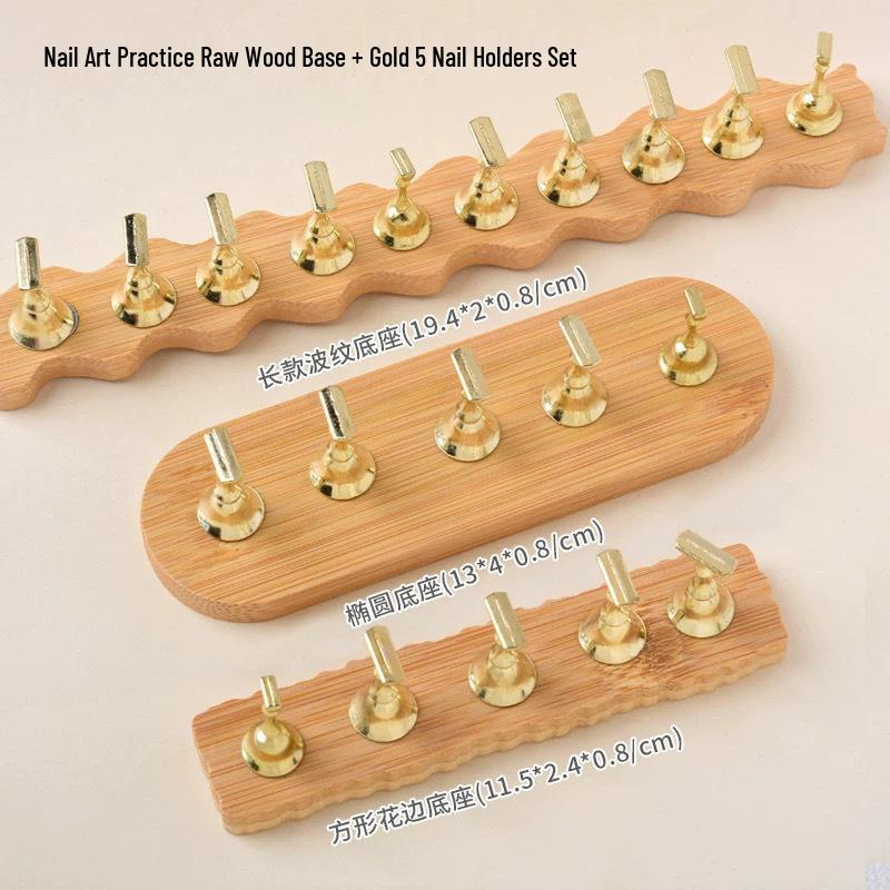 Minimalist Wooden Nail Art Practice Base & Wearable Metal Finger Holder