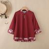 ZANZEA Women Casual Stand Collar Summer Floral Splice 3/4 Sleeve Blouse