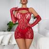 Women's Size Net Style Dress and Gloves Set Red Sleepwear and Lingerie