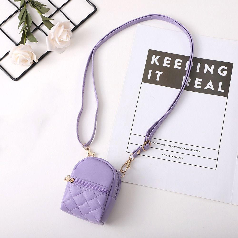 With Keychain Earphone Mini Storage Bag Long Strap PU Small Wallet Key Bag PU Mini Coin Purse  Girl