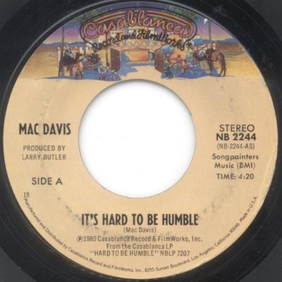 7inch Record MAC DAVIS - It's Hard To Be Humble NB2244 Casablanca 1980 Canada Pop Used