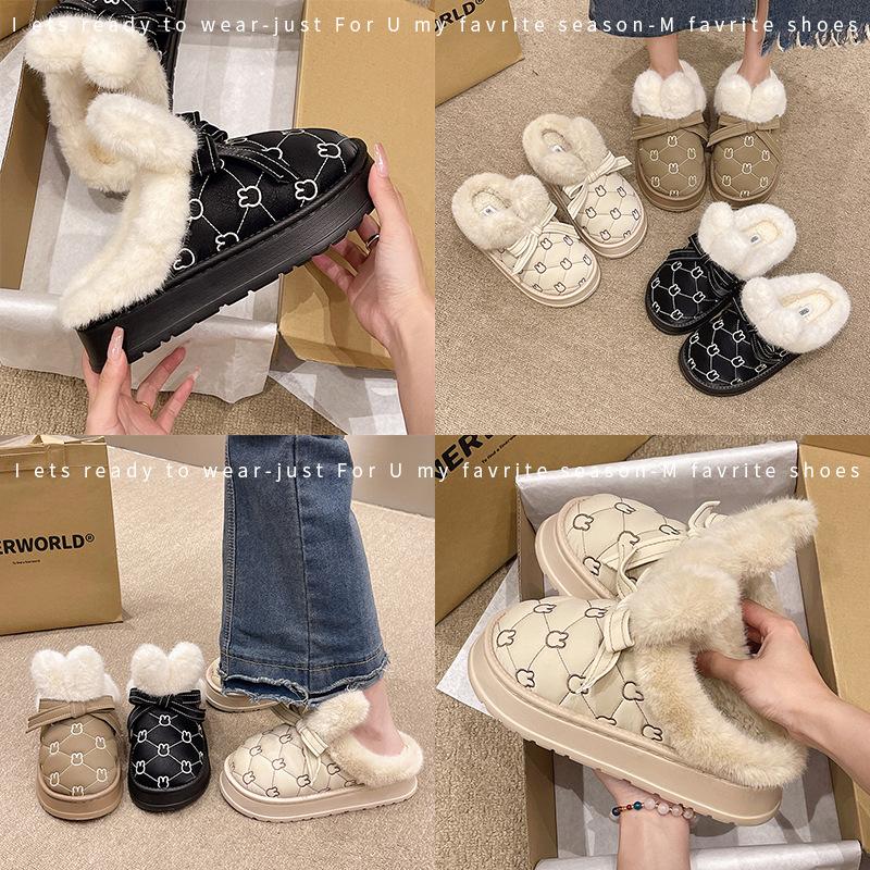 Cixi cotton slippers autumn and winter new thick bottom bag head rabbit ears home indoor non-slip warm