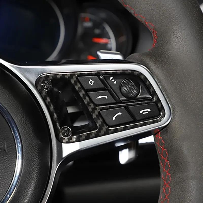 For Porsche Cayenne 2018- Car Accessories Console Steering Wheel Button Panel Frame Carbon Fiber Pattern Cover Trim Decals