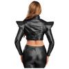 S-3XL Women Iridescent Metallic Crop Jacket Long Sleeve Structured Shoulder Boards Stand Collar Front Zipper for Club Raves Party