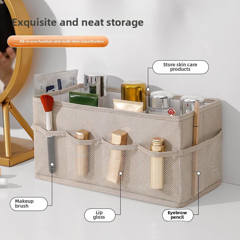 Foldable Fabric Desktop Storage Box with Compartments Cosmetic, Jewelry Sundries Organizer
