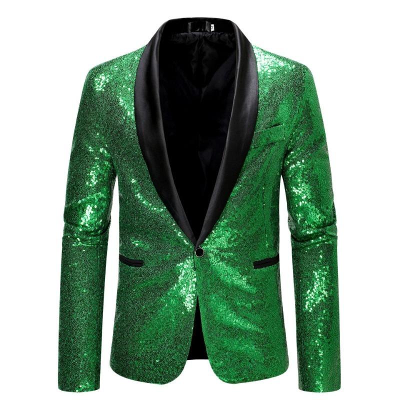 Men Sequined Blazer Casual Long Sleeve Suit Jacket