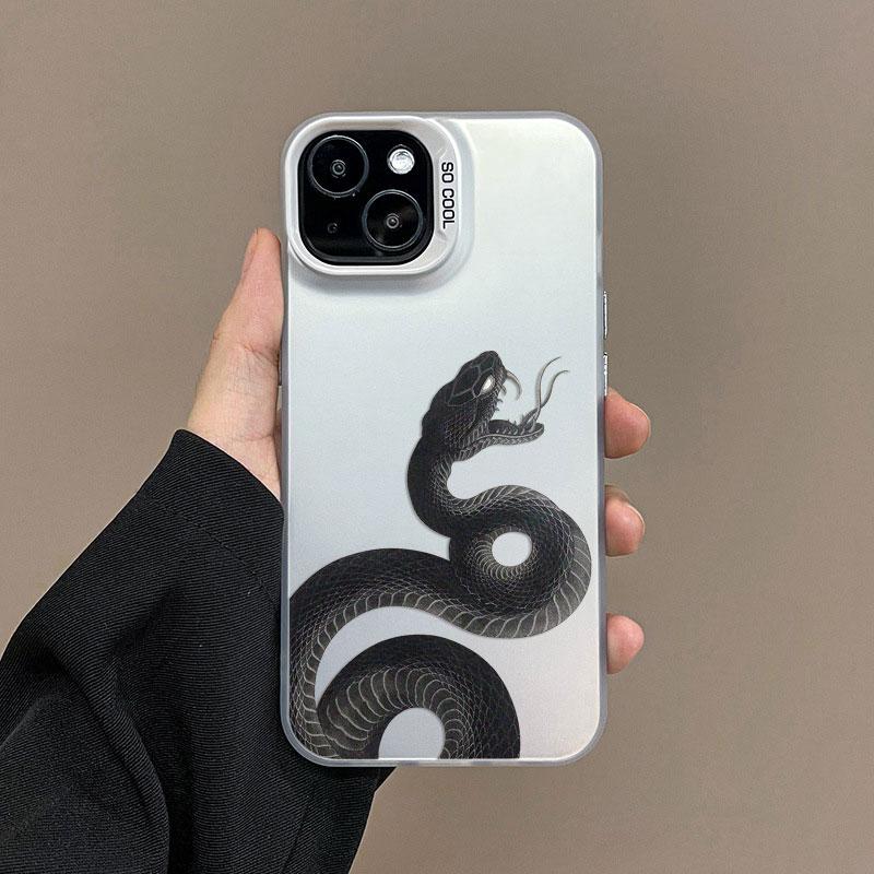 Cool Black Pythons Phone Case for iPhone 15 16 Pro Max 15 16 Plus 11 12 13 Mini 14 Pro Max Snake Colorful Silver Laser Back Case