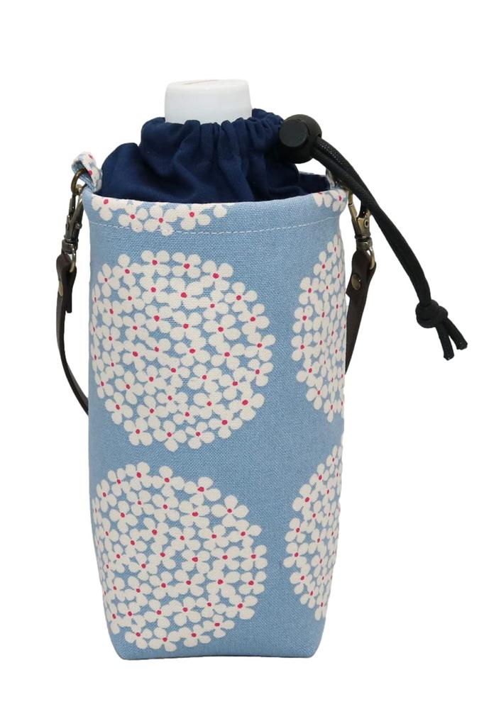 Insulated Water Bottle Drawstring Fits Water with Leather Hydrangea x Cover, Bag, 500-600ml Bottles, Handles, (Blue Navy)