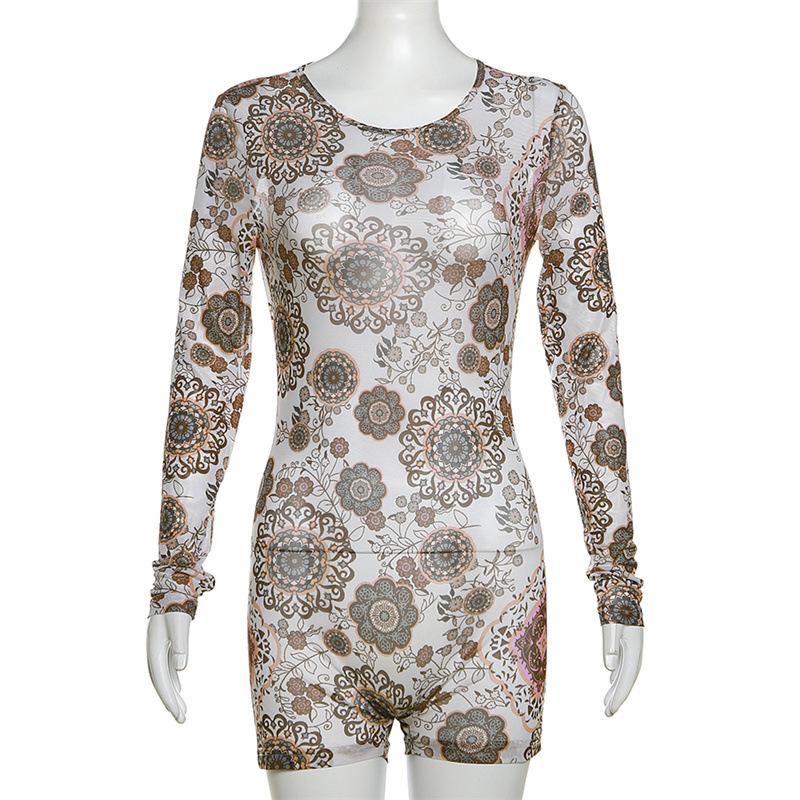 Women's Sexy Backless Printed High Waist Tight Hipster Sports Fitness Jumpsuit