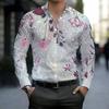 Camisa de Hombre con Cuello Estampado Floral de Rama Gradiente Blanco Rosa Manga Larga Botones