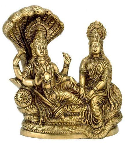 Ashtadhatu 8 Metals Shri Lakshmi Narayan Idol On Anant Nag, Golden, Brass Idol