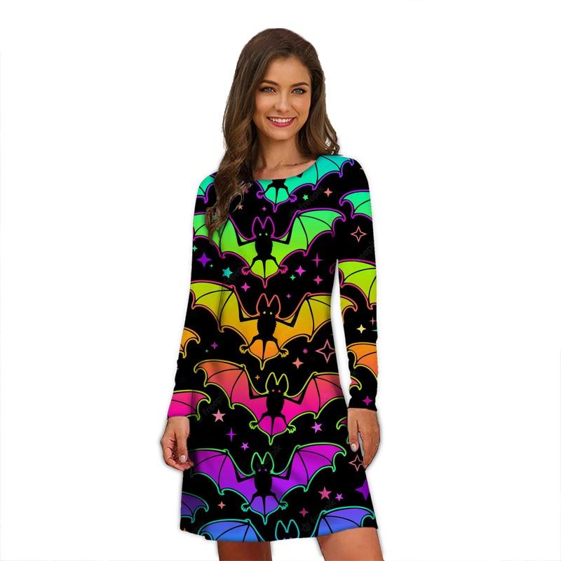 Winter Halloween Party Pumpkin Lantern Dresses For Women Funny Abstract Face Anime Print Dress Causal Oversize Clothing