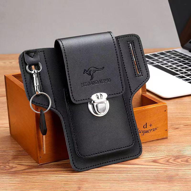 

Men s Leather Phone Waist Bag with Belt Loop & Key Holder, Fits Cigarette Case – Ideal for Construction Work