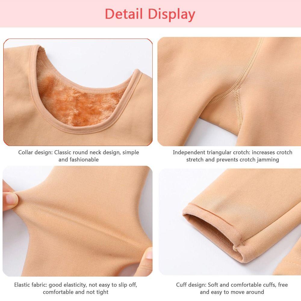 Fashion Winter Kids Thermal Underwear Suits Nude Color Fleece Ballet Underwear Set Warm Stretch Leotard