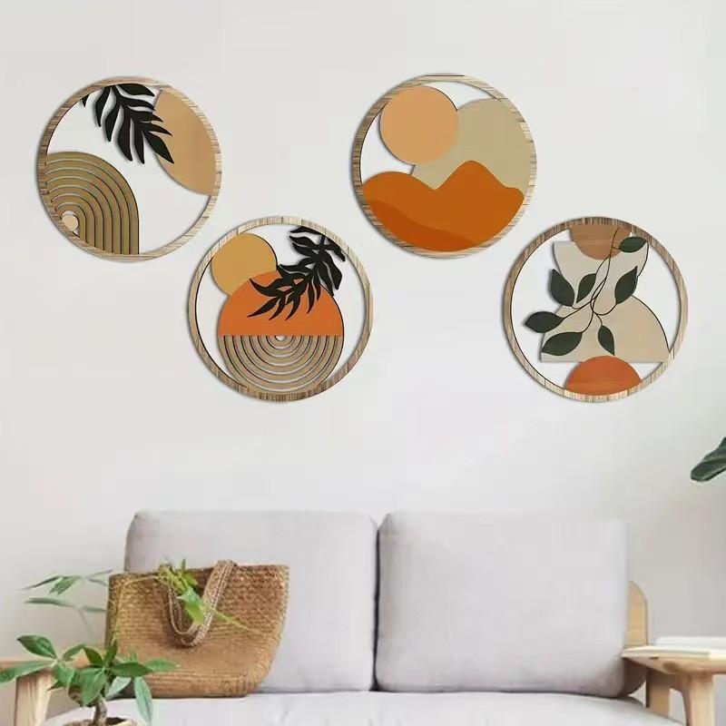 Wall Decor Set With Wooden Craft Pieces For Rustic Home Interior