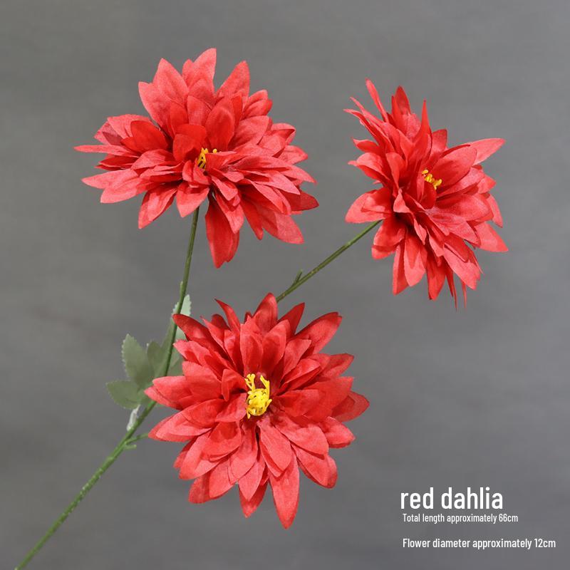 Dahlia Silk Flower Arrangement: 3-Head Artificial Blossoms for Home, Wedding, or Window Display Decoration.