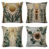 New Four-piece Set of Sunflower Linen Pillowcases and Pillows for Seasonal Festivals with Labels