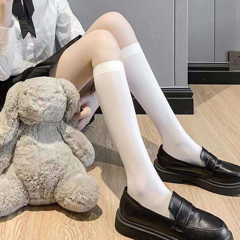 Silicone non-slip JK white calf socks women's spring and summer black silk half-tube socks stacking socks Japanese sweet milk white stockings