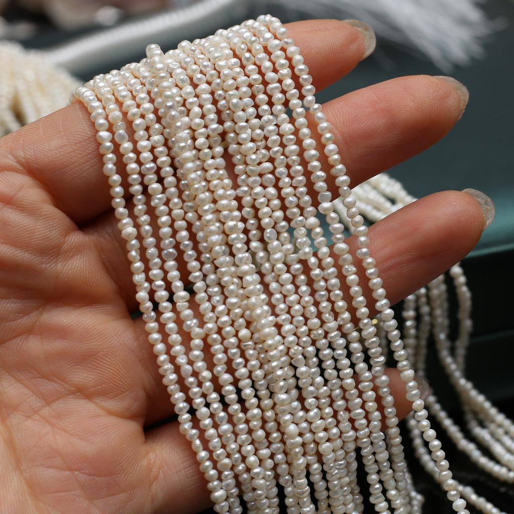 1String, White Natural Freshwater Pearls, Boho Handmade Punch Pearl Beads for Jewelry Making DIY Necklaces Crafts (Beads 1.8-2mm, Length 36cm)