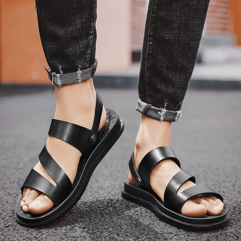 Fashion Comfortable Leather Men Summer Shoes Casual Comfortable Open Toe Sandals Simple Beach Footwear Male Men Shoe Fashion Men Sandals