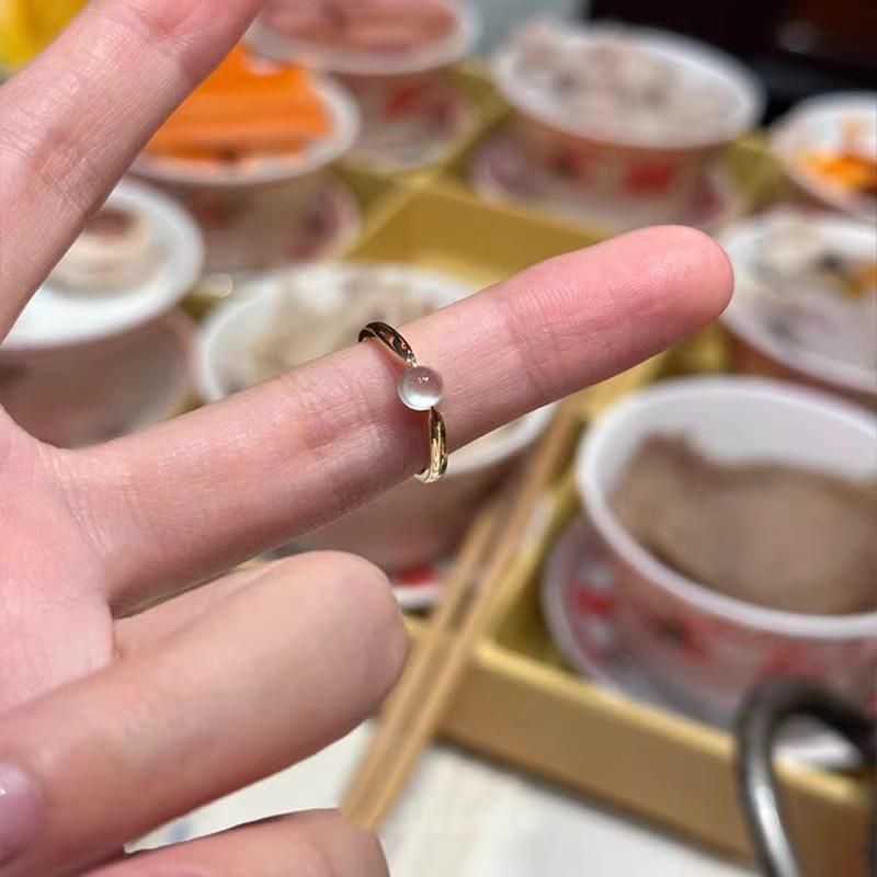 Xiaohongshu 2025 New Chinese Style Translucent Chalcedony Women s Protein Ring - National Style Statement Index Band.