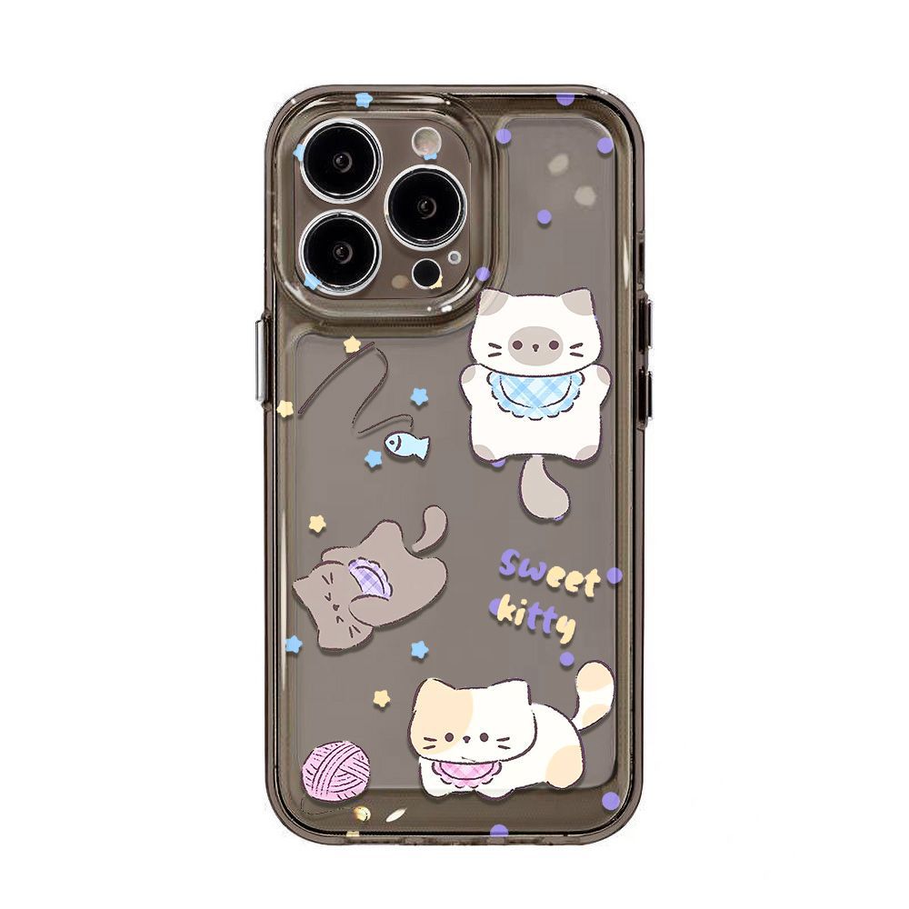 Cartoon cute cat for iPhone17promax Apple 16 mobile phone case 14/13 fine hole 15 transparent