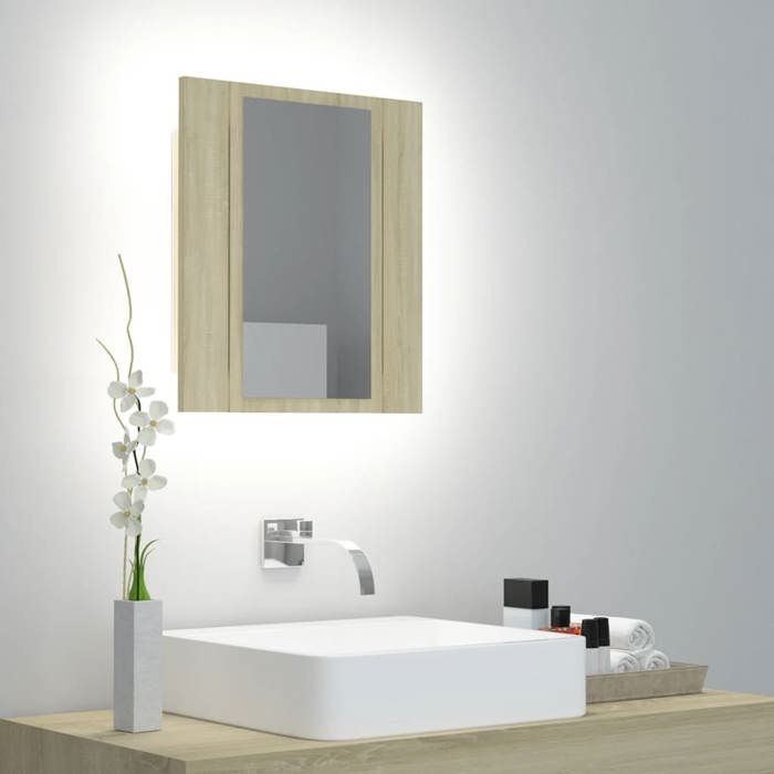 VidaXL LED Bathroom Mirror Cabinet Sonoma Oak 40x12x45 Cm Acrylic 804951