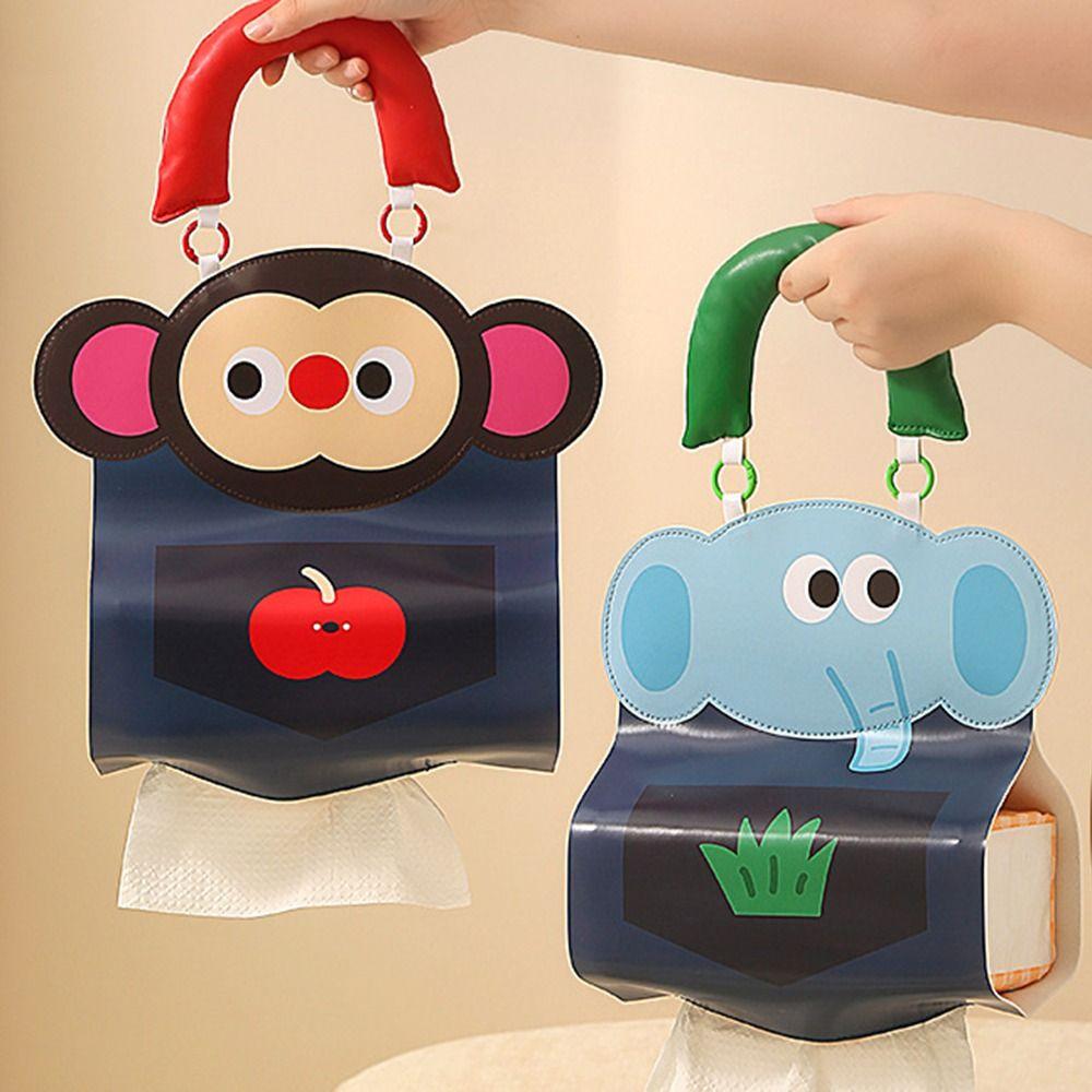 PU Leather Hanging Tissue Bag Cartoon Design Portable Tissue Cover  Bedside