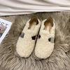 One pedal of fluffy shoes for women to wear outside, winter 2025 flat-bottomed warm lamb wool beanie shoes cotton shoes for women to wear outside