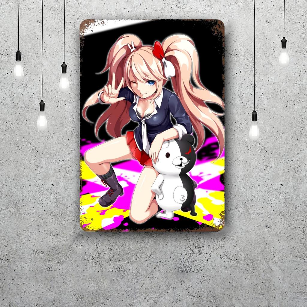monokuma Cartoon Retro Vintage Tin Sign Poster Decorative Plaque Metal Plate Wall Decor