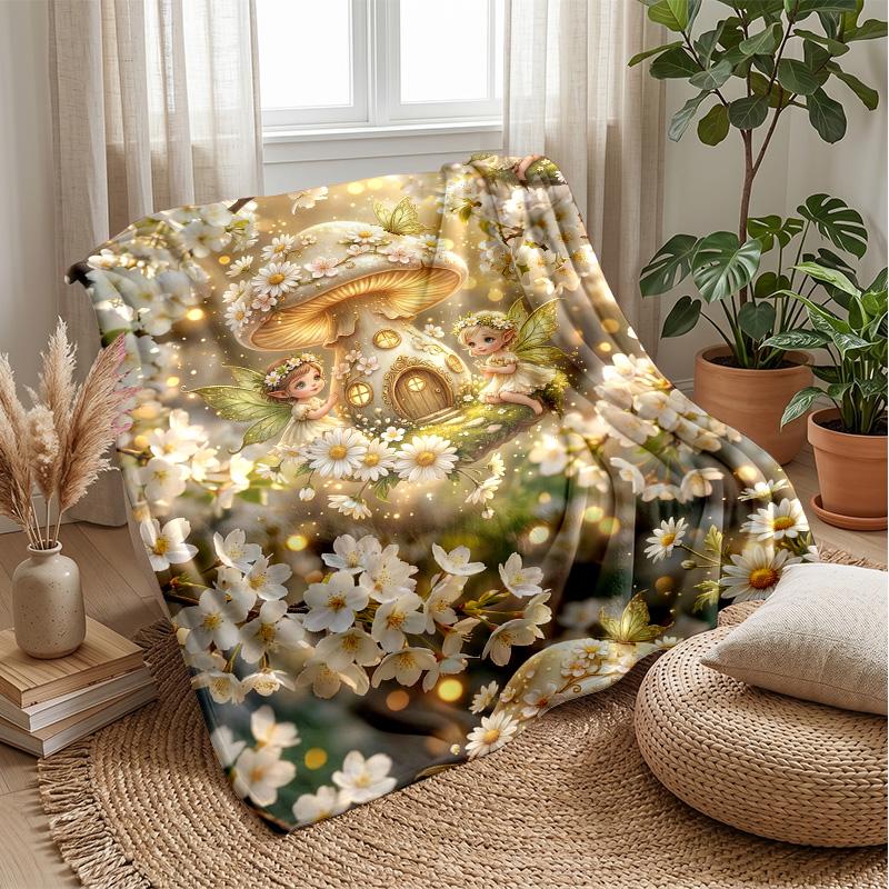 Fairy Mushroom Home Theme blanket Lightweight Warm Flannel Blanket Decorative Throw Blanket for Home Decoration
