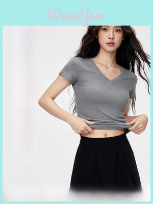 Casual White Cotton Blend Vneck Tshirt For Teen Girls Summer Wear