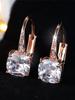 Cute Female White Crystal Zircon Stone Hoop Earrings For Women Rose Gold Color Wedding Jewelry