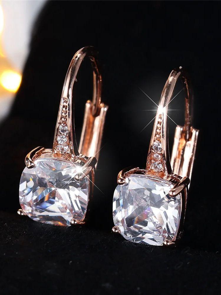 Cute Female White Crystal Zircon Stone Hoop Earrings For Women Rose Gold Color Wedding Jewelry