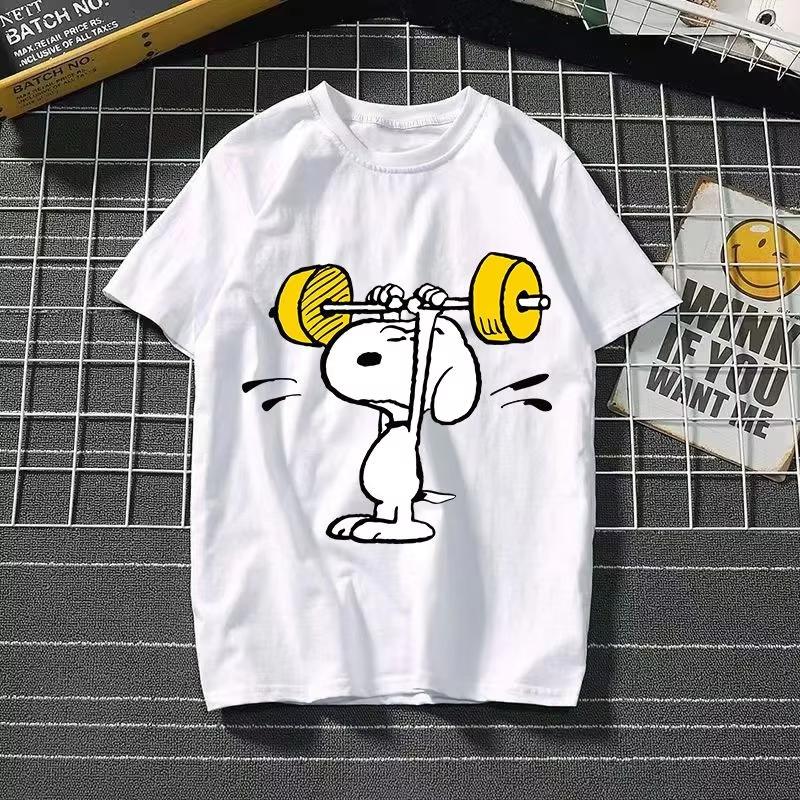 

2025 New Snoopy Printing Cotton Tshirt Animation Cartoon Unisex and Women with The Same Loose Pure Cotton Cute Pure Cotton Top M
