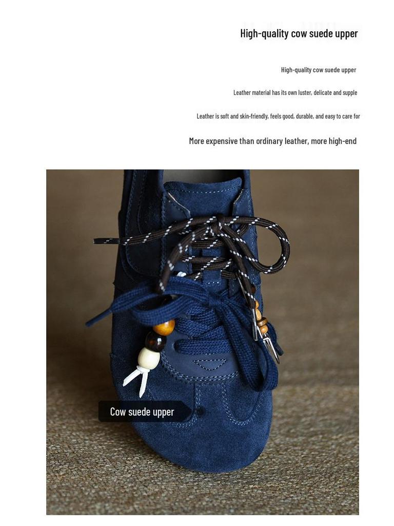 Women's Frosted Cowhide Blue German Trainer Fashion Casual Shoes - Autumn 2025 Genuine Leather.