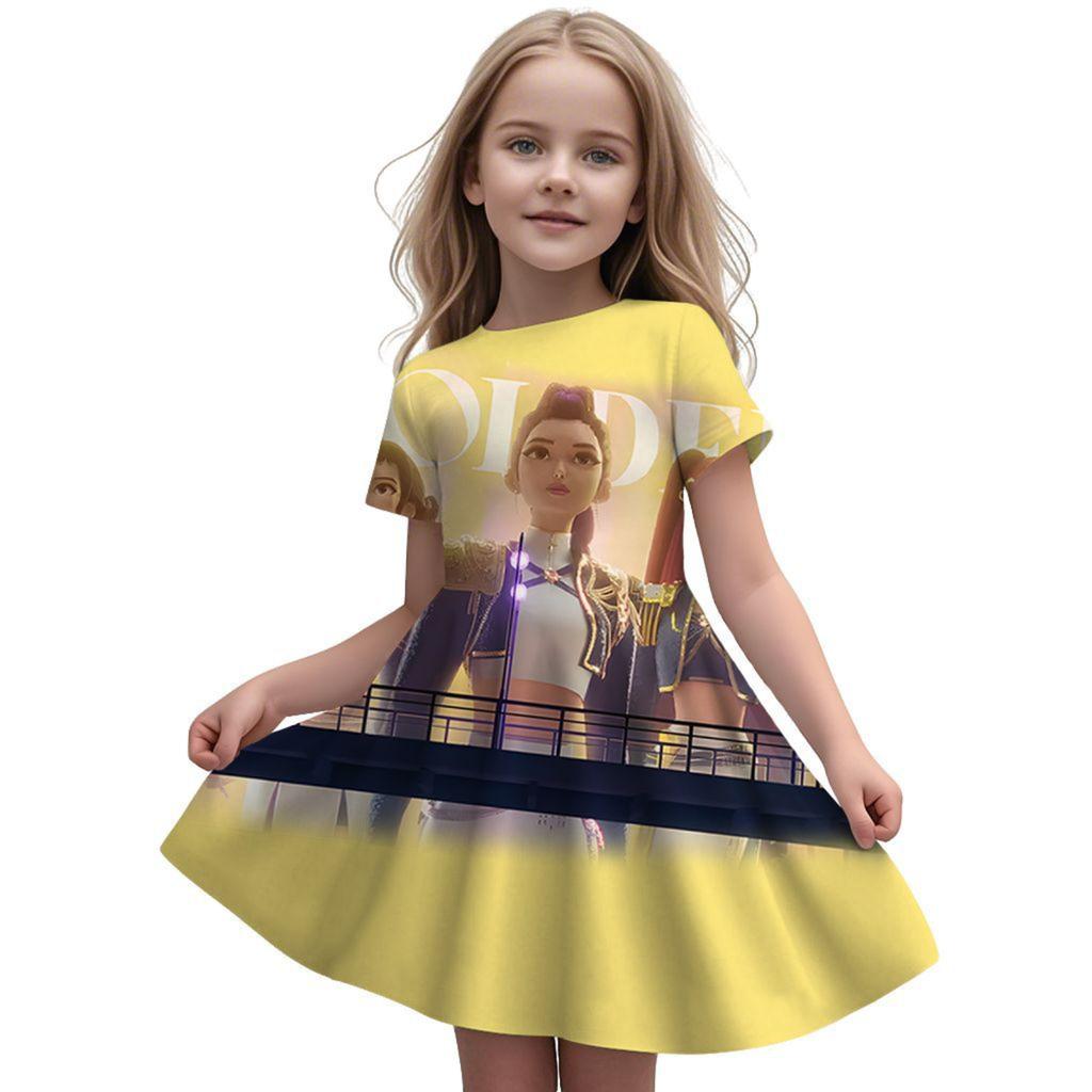 Girls Fly Sleeve Nightgown Girls Milk Silk Dresses