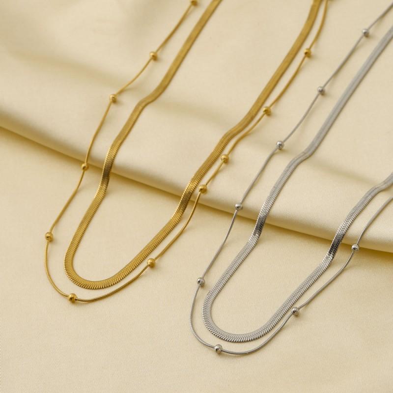 Minimalist 18K Gold Plated Titanium Steel Necklace Women Double Layer Style Snake Chain Choker Hypoallergenic Geometric