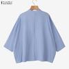 ZANZEA Women Casual Round Neck Solid Color Loose Long Sleeve Cotton Blouse