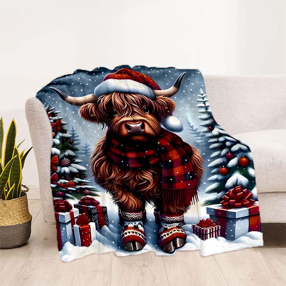 Highland Cow Selfie Flannel Blanket,Lightweight,Office Blanket,Sofa Blanket,Comfortable Blanket
