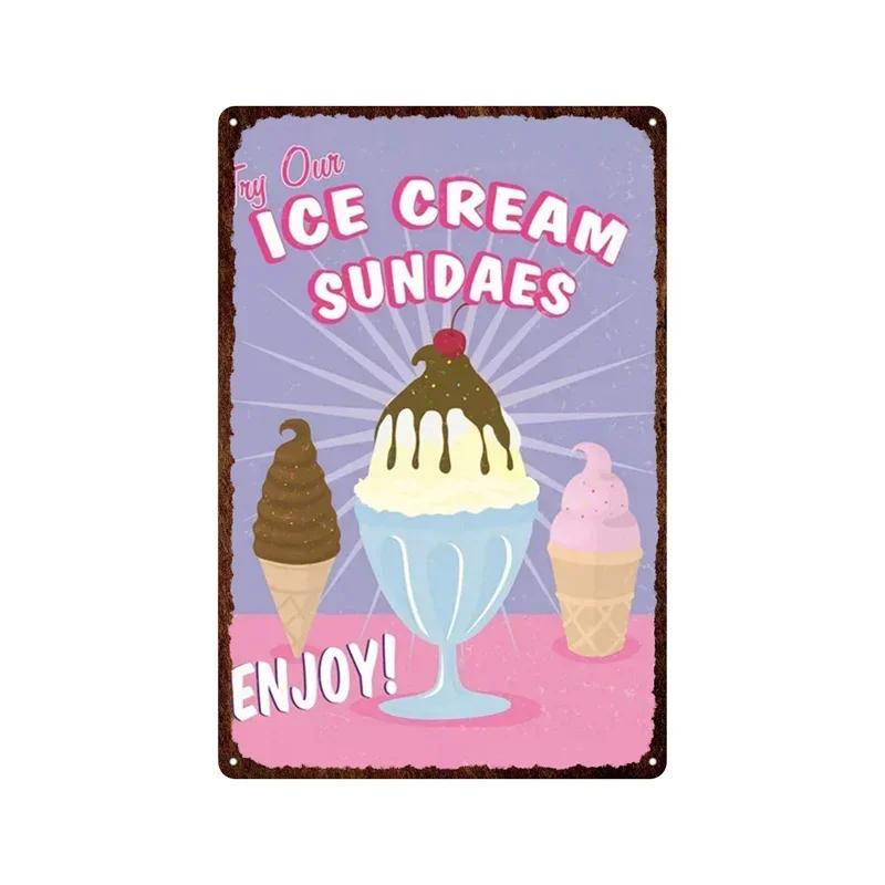 Metallplåt God Söt Glass Sundaes Milkshake Målning Järnplåtsskylt Väggkonst Bilder För Kök Dessertbutik Heminredning